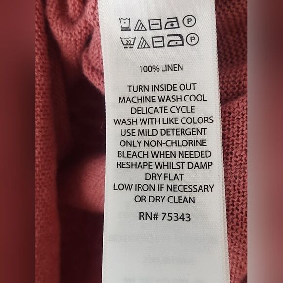 Max Studio M Coral Pink 100% LINEN 3/4 Sleeves Knit V-neck Women’s Top Sweater - Picture 5 of 8